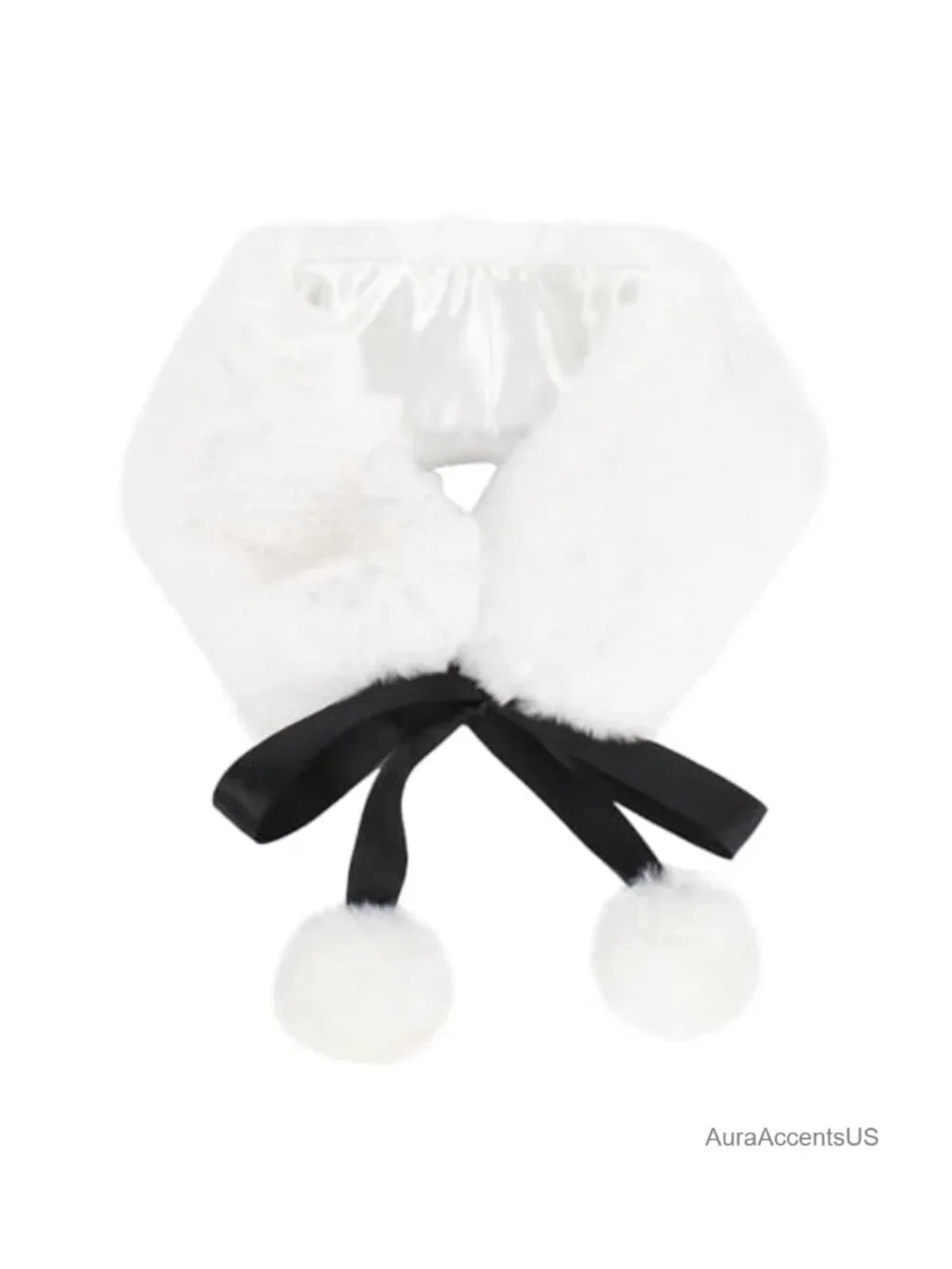 Women's Winter Faux Fur Scarf Self Tie Neck Warmer with Pom Pom